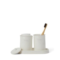 Lexington Icons Porcelain Cotton Holder, White/Beige