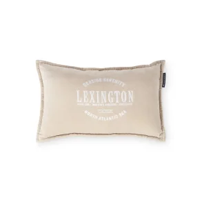 Lexington Logo Pillow in Beige Organic Cotton Velvet