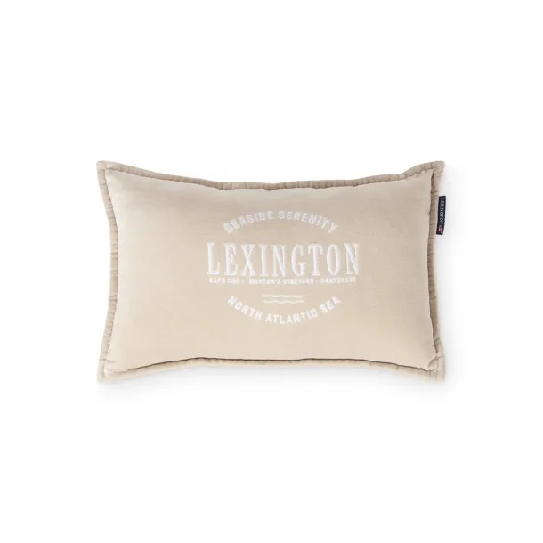 Lexington Logo Pillow in Beige Organic Cotton Velvet