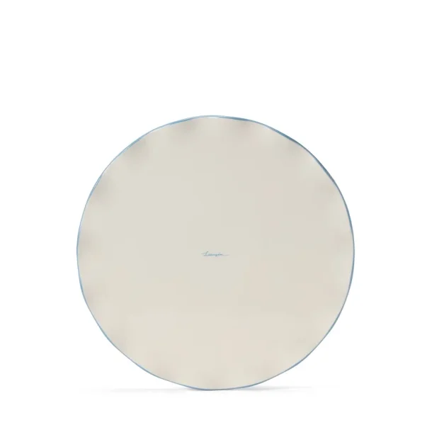 Lexington Wavy Cake Stand in Stoneware, White/Blue