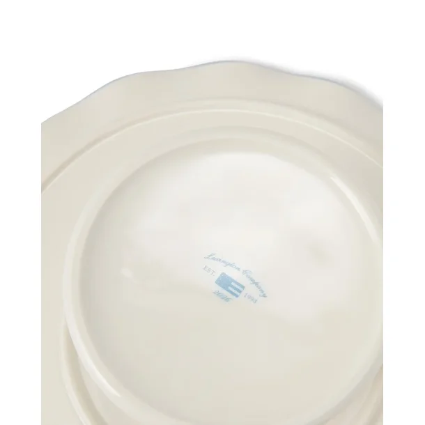 Lexington Wavy Cake Stand in Stoneware, White/Blue