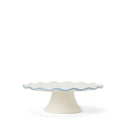 Lexington Wavy Cake Stand in Stoneware, White/Blue