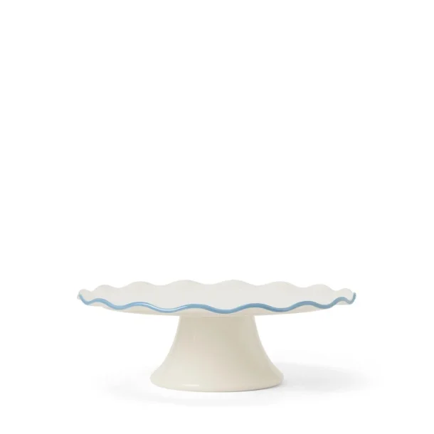 Lexington Wavy Cake Stand in Stoneware, White/Blue