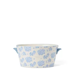 Lexington Floral Pot with Handles in Stoneware, White/blue