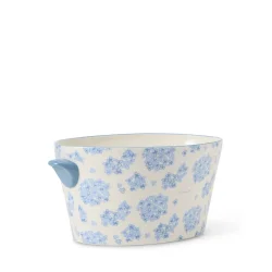 Lexington Floral Pot with Handles in Stoneware, White/blue