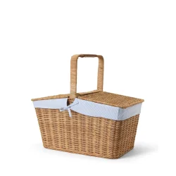 Lexington Picnic Basket in Rattan with Liner, Blue/white