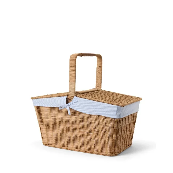 Lexington Picnic Basket in Rattan with Liner, Blue/white