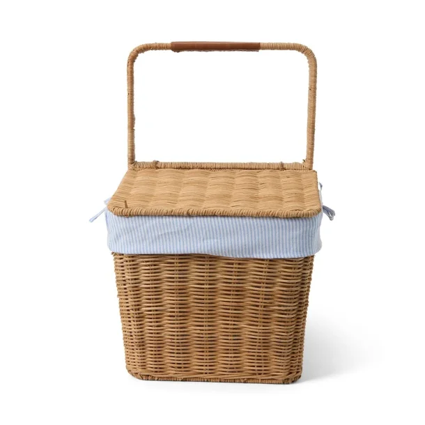 Lexington Picnic Basket in Rattan with Liner, Blue/white