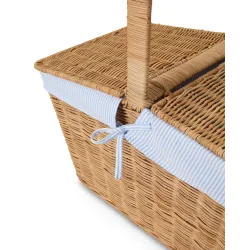 Lexington Picnic Basket in Rattan with Liner, Blue/white