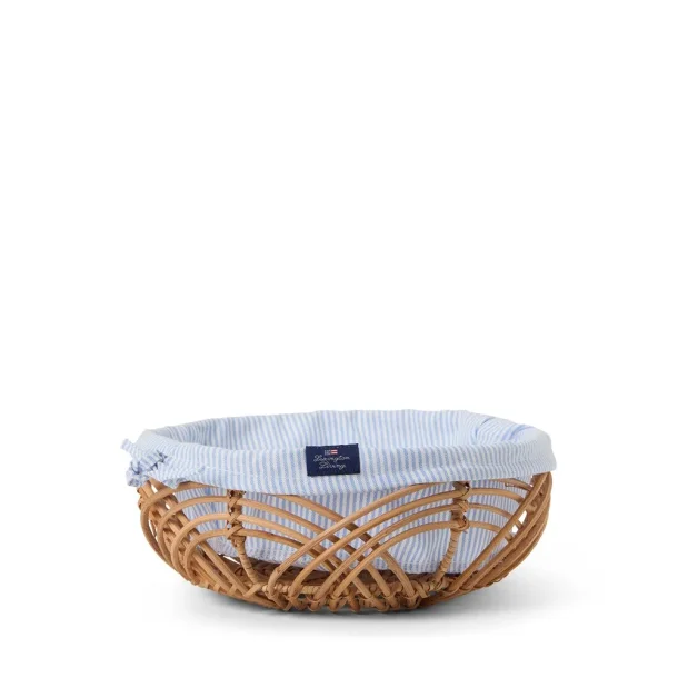 Lexington Wavy Rattan Basket with Liner, Blue/white