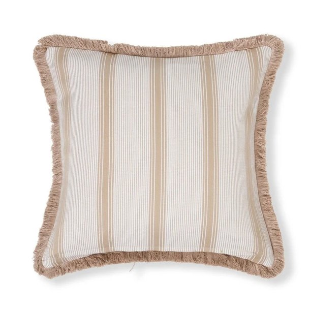 Lexington Striped organic cotton fringe pudebetr�k, beige/white