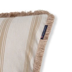 Lexington Striped organic cotton fringe pudebetr�k, beige/white