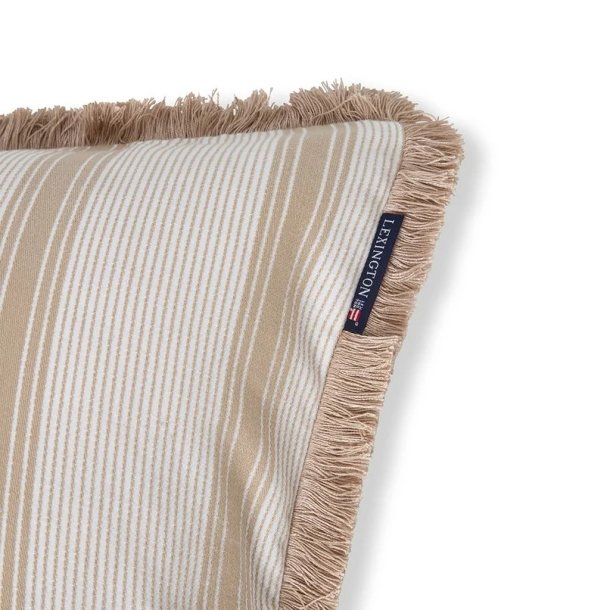 Lexington Striped organic cotton fringe pudebetr�k, beige/white
