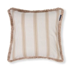 Lexington Striped organic cotton fringe pudebetr�k, beige/white
