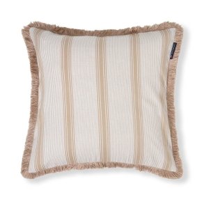 Lexington Striped organic cotton fringe pudebetr�k, beige/white