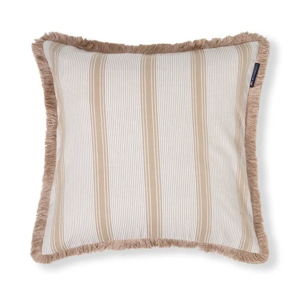 Lexington Striped organic cotton fringe pudebetr�k, beige/white