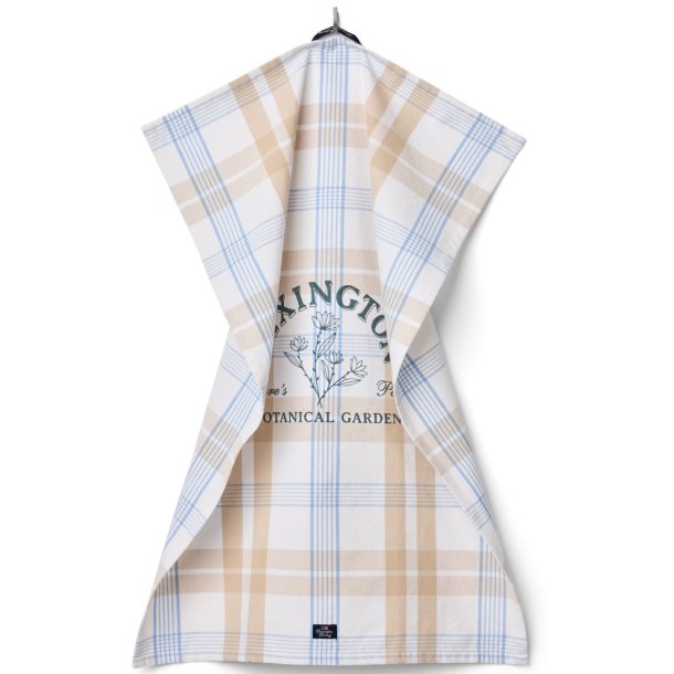 Lexington Botanical Checked Organic Cotton Kitchen Towel, hvid/beige/bl�