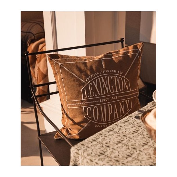 Lexington Logo Washed Organic Cotton Pillow Cover, Fudge
