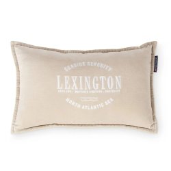 Lexington Logo Pillow in Beige Organic Cotton Velvet