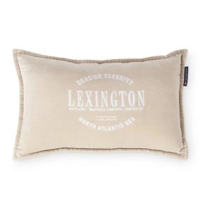 Lexington Logo Pillow in Beige Organic Cotton Velvet