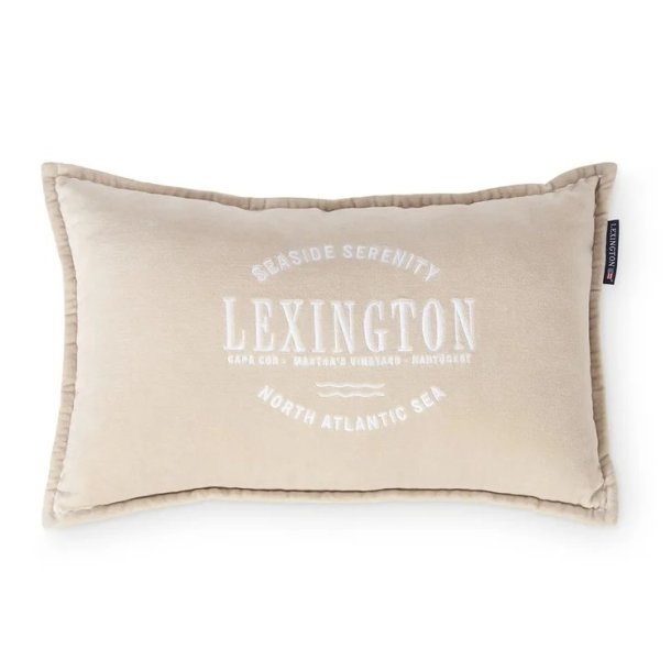 Lexington Logo Pillow in Beige Organic Cotton Velvet