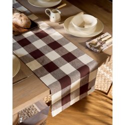 Sophie Allport Chocolate Brown Gingham Linen Table Runner, 35 x200 cm