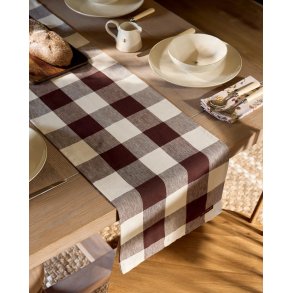 Sophie Allport Chocolate Brown Gingham Linen Table Runner, 35 x200 cm