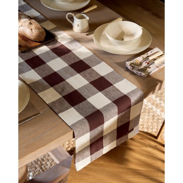 Sophie Allport Chocolate Brown Gingham Linen Table Runner, 35 x200 cm