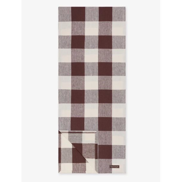 Sophie Allport Chocolate Brown Gingham Linen Table Runner, 35 x200 cm