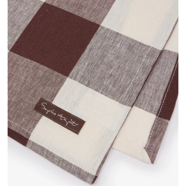Sophie Allport Chocolate Brown Gingham Linen Table Runner, 35 x200 cm