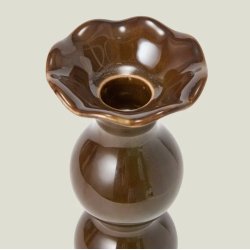 Lexington Stoneware Wavy Candle Holder, Brown/Olive