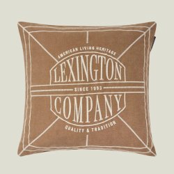 Lexington Logo Washed Organic Cotton Pillow Cover, Fudge