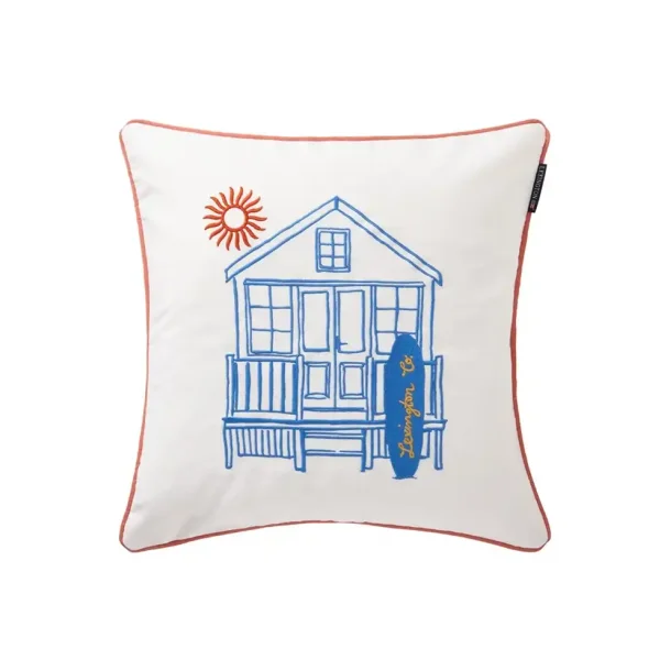 Lexington Beach House Organic Cotton Twill pudebetr�k, hvid/bl�/koral