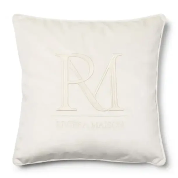 RM Monogram Velour Pudebetr�k, hvidt  50x50 cm