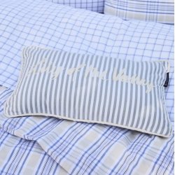 Lexington Organic Cotton Oxford Eukalypytus/hvid stribet pude, 50 x 30 cm
