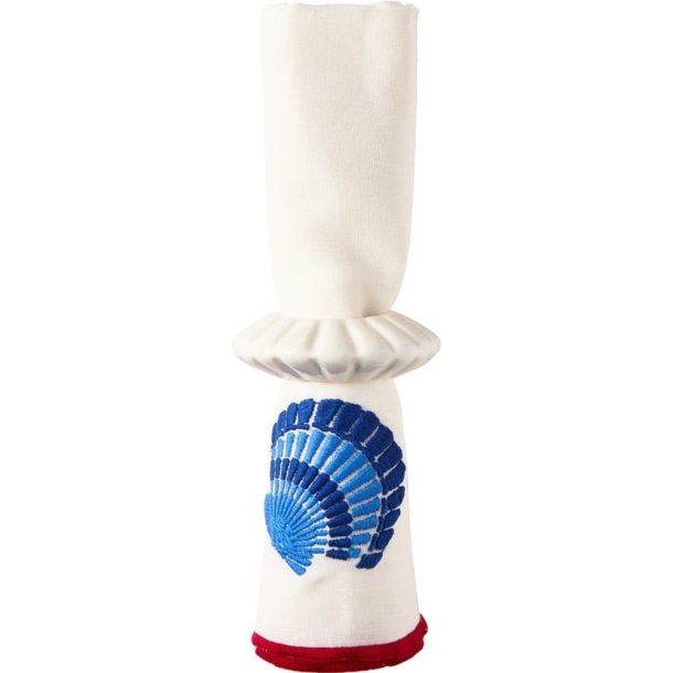 Lexington Shell Embroidered Linen Blend Serviet, Hvid