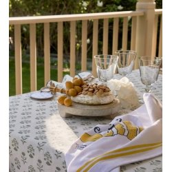 Lexington Lemon Poppy Organic Cotton Kitchen Towel, White/Yellow