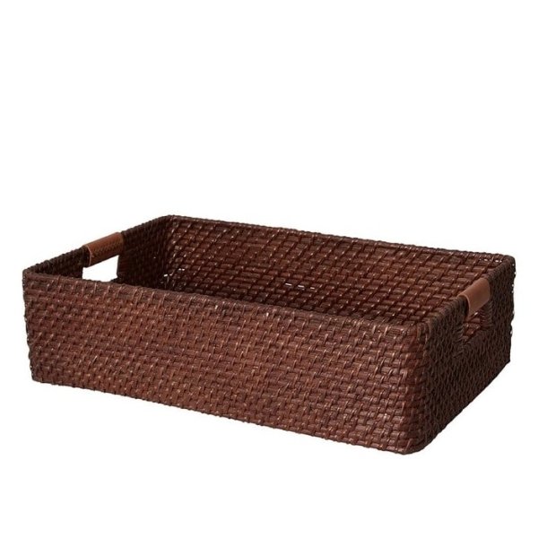 Lexington Rattan Kurv/Bakke med l�derdetaljer, L