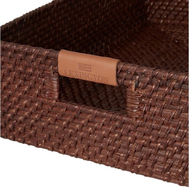 Lexington Rattan Kurv/Bakke med l�derdetaljer, L