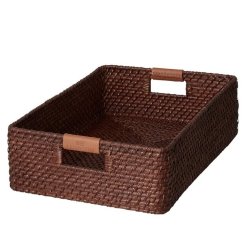 Lexington Rattan Kurv/Bakke med l�derdetaljer, L