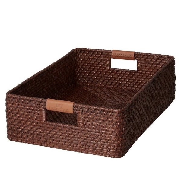 Lexington Rattan Kurv/Bakke med l�derdetaljer, L
