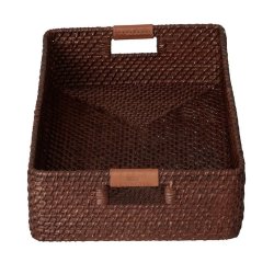 Lexington Rattan Kurv/Bakke med l�derdetaljer, L