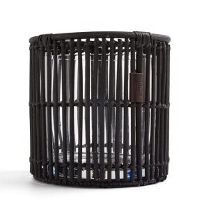 Lexington Round rattan candle holder, medium, Black