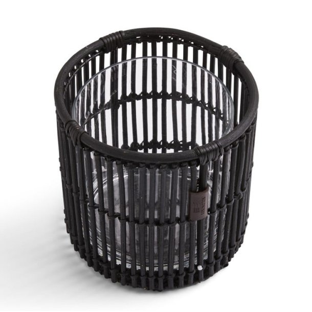 Lexington Round rattan candle holder, medium, Black