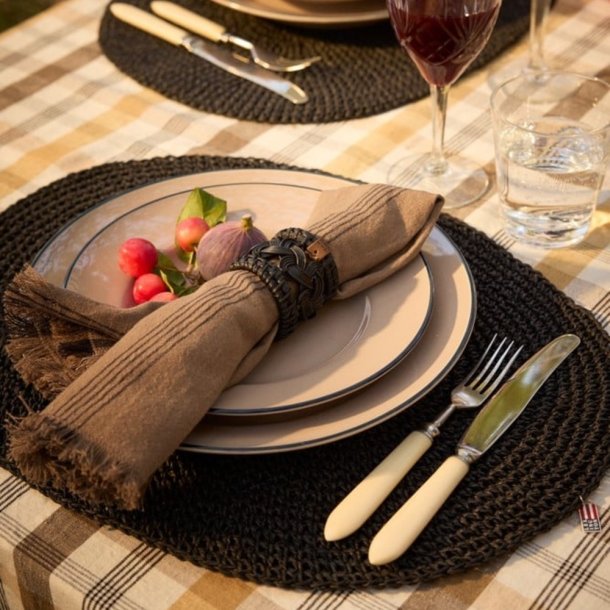 Lexington Striped Linen Blend Napkin with Fringes, Stone